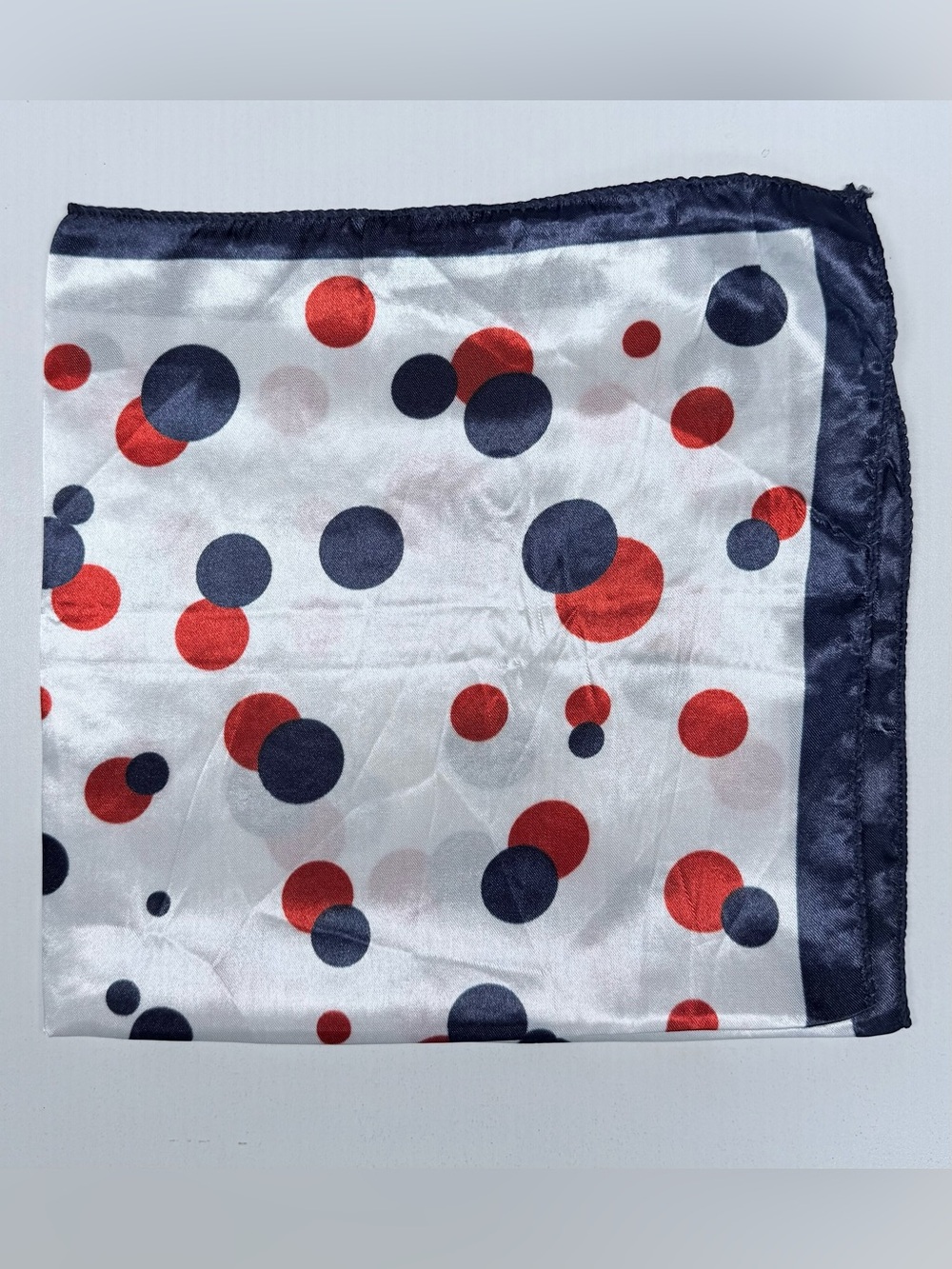 Polka Dot Satin Scarf in White, Navy & Red - New